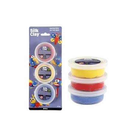Pâte à modeler Silk Clay®, bleu, jaune, rouge, 3x14gr