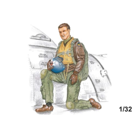 Figurine  Kneeling pilot for the North-American F-86F-40 Sabre (designed top be used with Hasegawa kits)